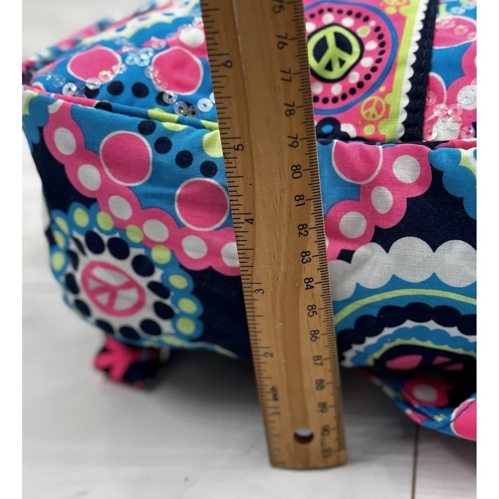 Justice Quilted Adjustable Strap Backpack Sequins Retro Peace Sign NWT 2012
